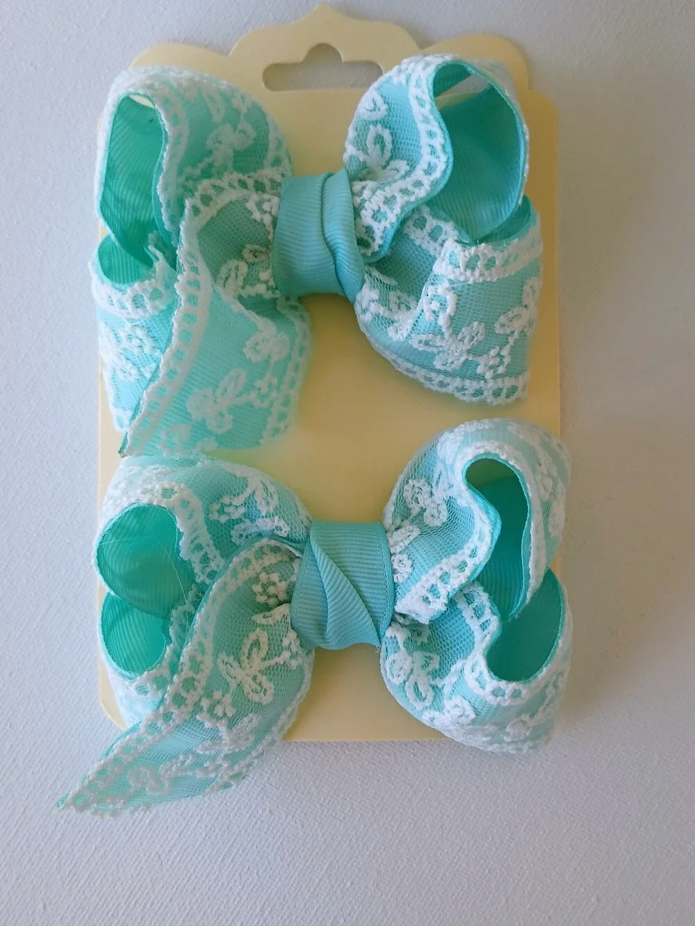 Handmade Turquoise Lace Bow Hair Clips for Girls Set Of 2🎀✨